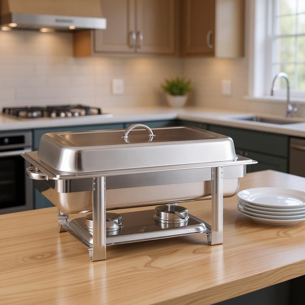 9" Silver Stainless Steel Chafing Dish With Stand