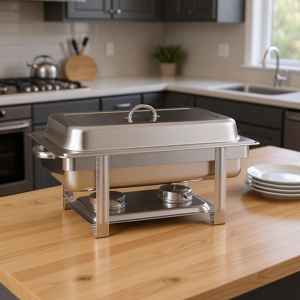 9" Silver Stainless Steel Chafing Dish With Stand