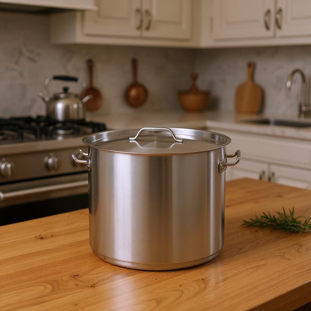 16" Silver Stainless Steel Stock Pot