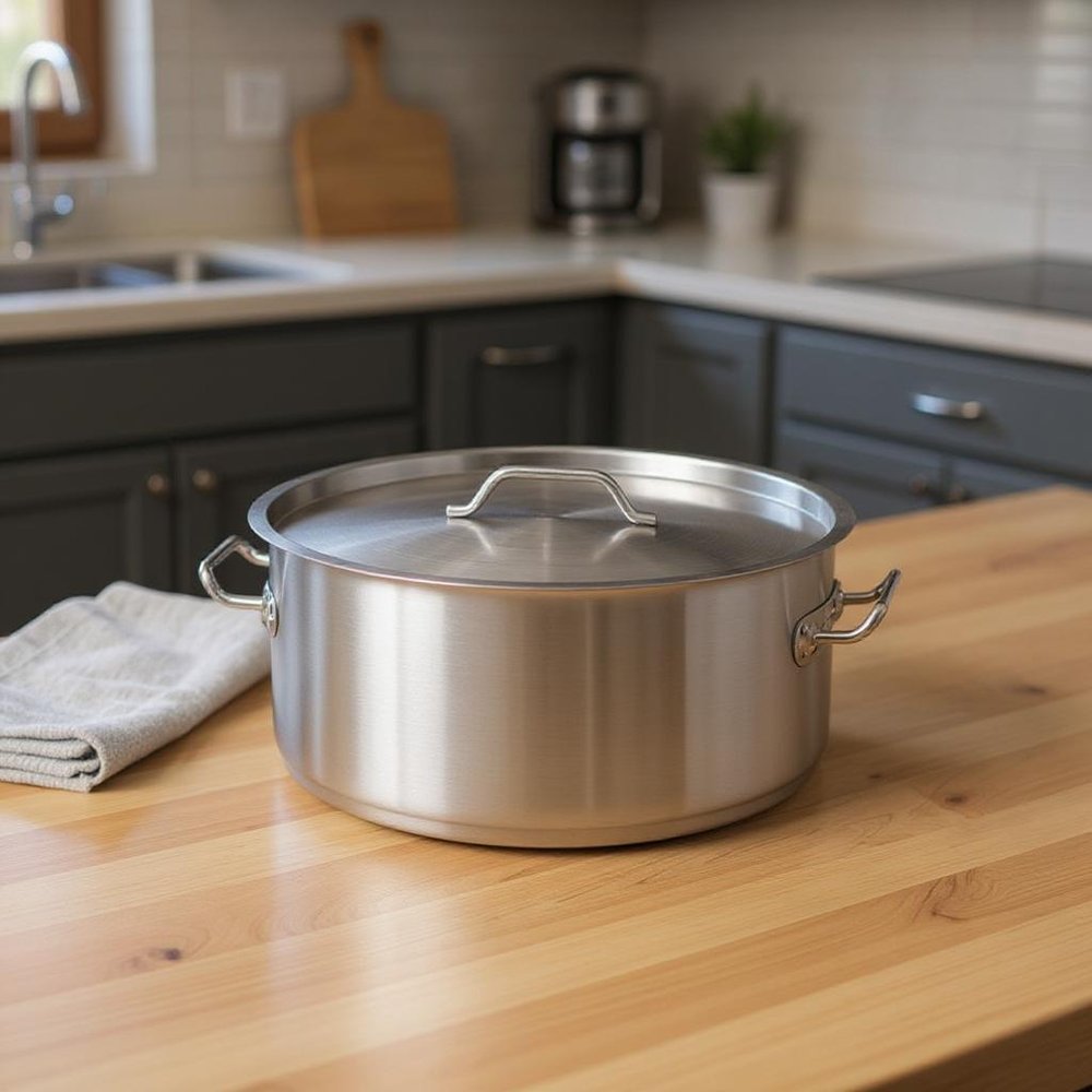 16" Silver Stainless Steel Stock Pot