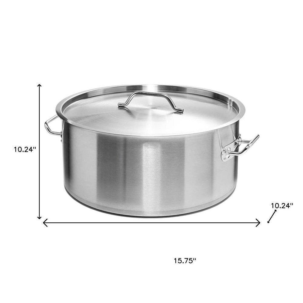 16" Silver Stainless Steel Stock Pot