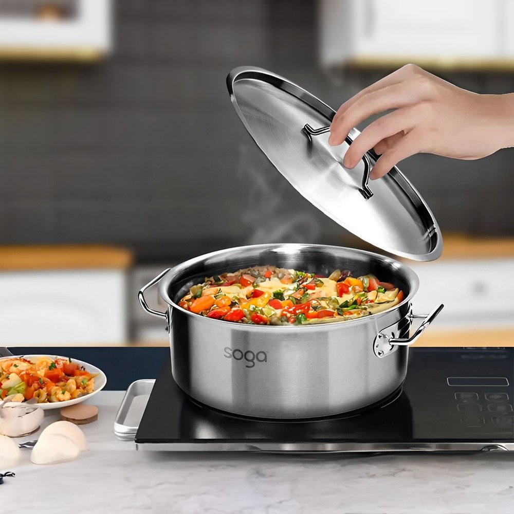16" Silver Stainless Steel Stock Pot