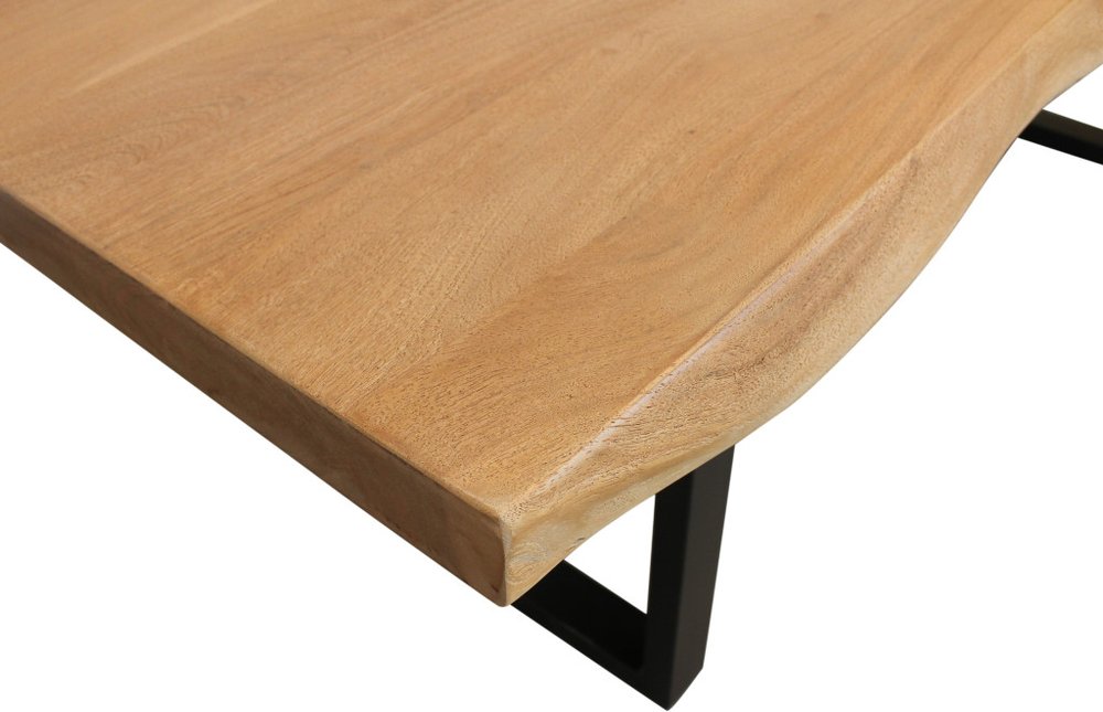 70" Natural And Black Solid Wood And Iron Live Edge Coffee Table