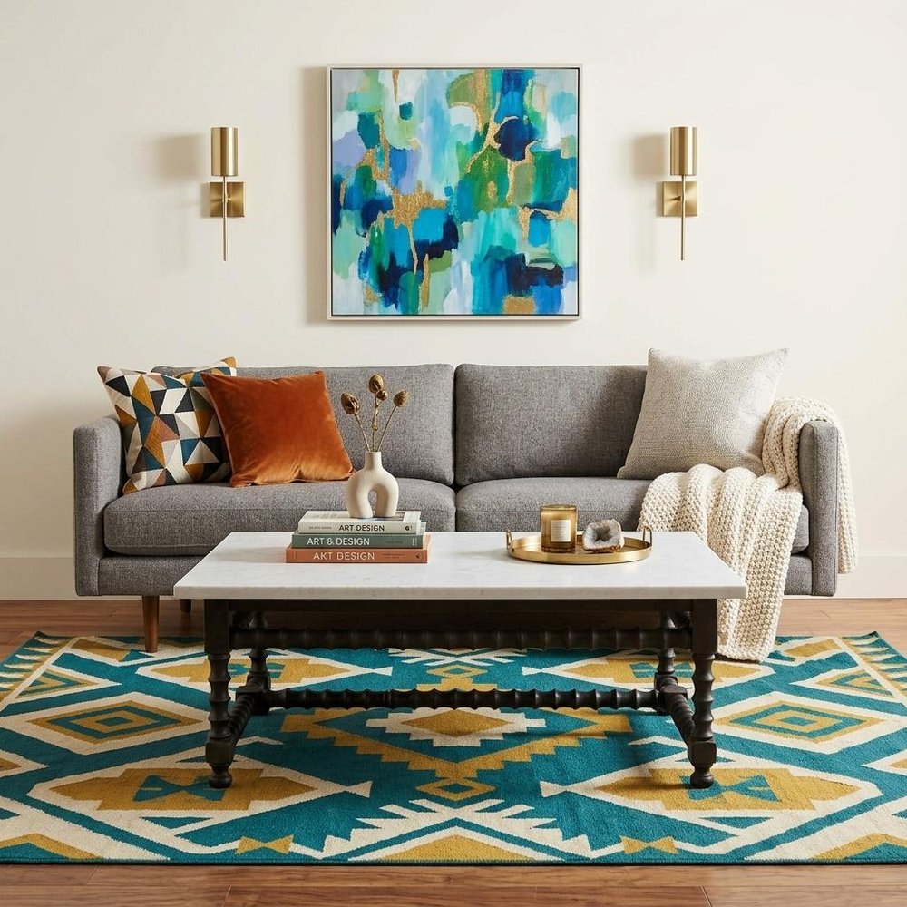 48" White And Black Genuine Marble And Solid Wood Square Coffee Table