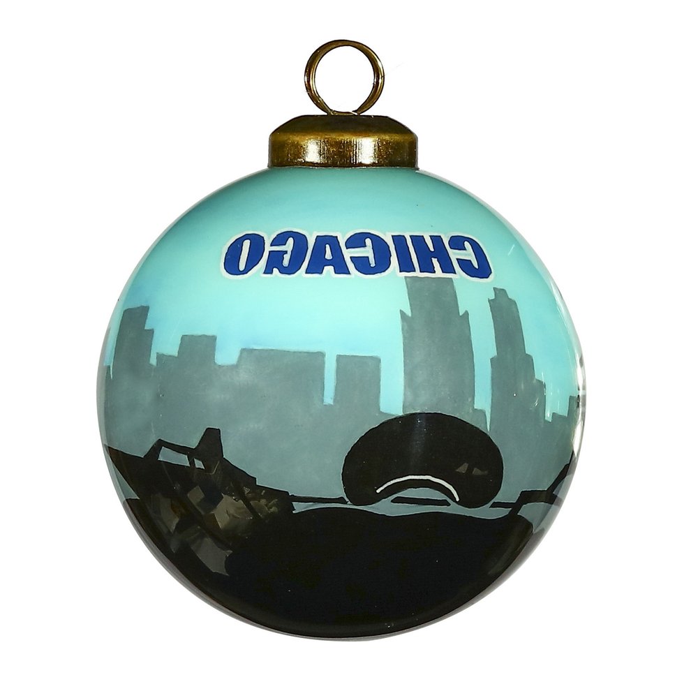 Chicago Hand Painted Black And Blue Glass Ball Ornament