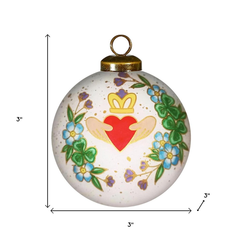 Claddagh Irish Hand Painted Green White And Red Glass Ball Ornament