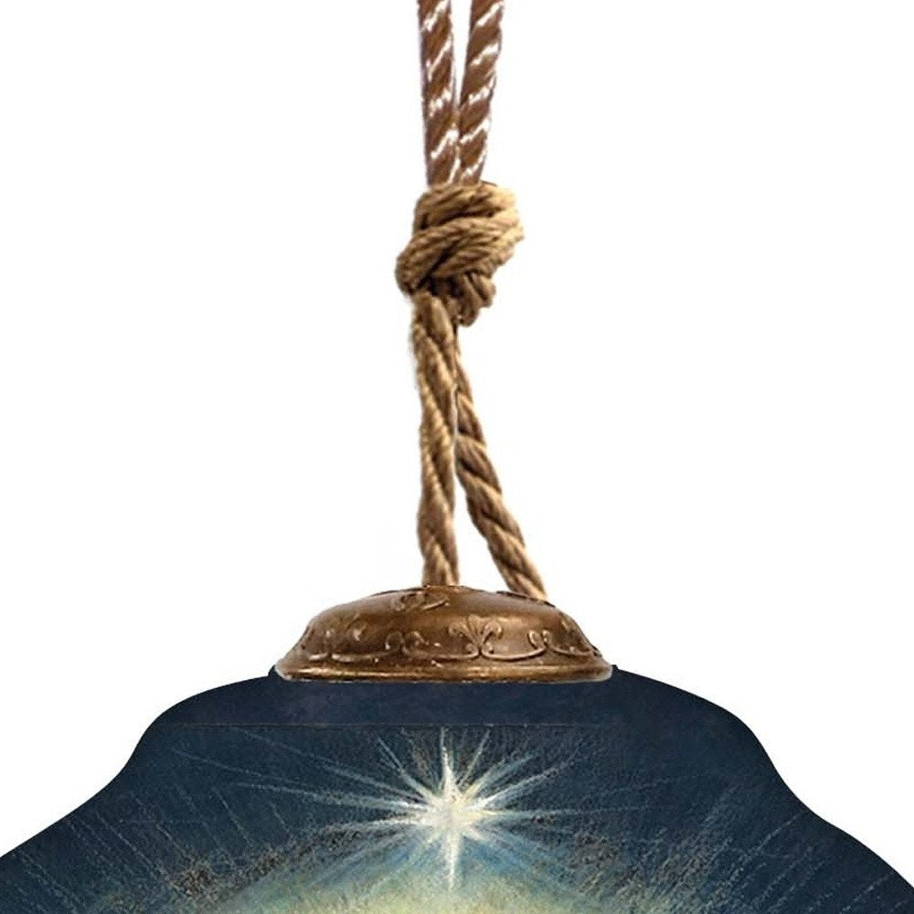 Joy to the World Hand Painted Blue And Brown Glass Finial Ornament
