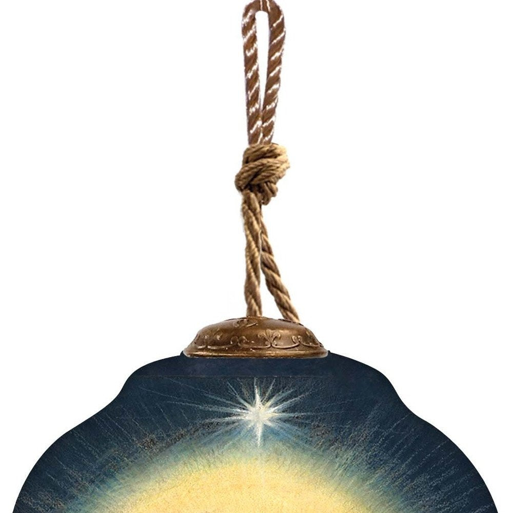 Joy to the World Hand Painted Blue And Brown Glass Finial Ornament
