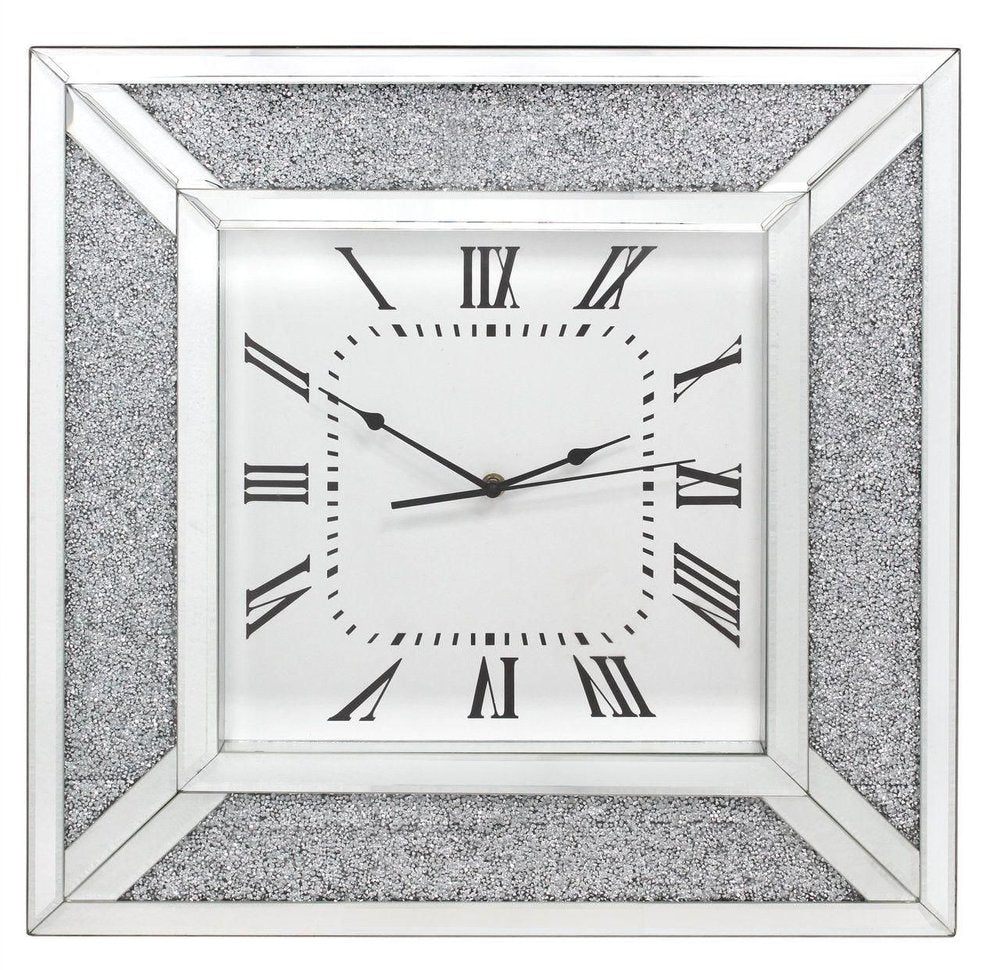 24" Silver Glass Silent Analog Square Wall Clock