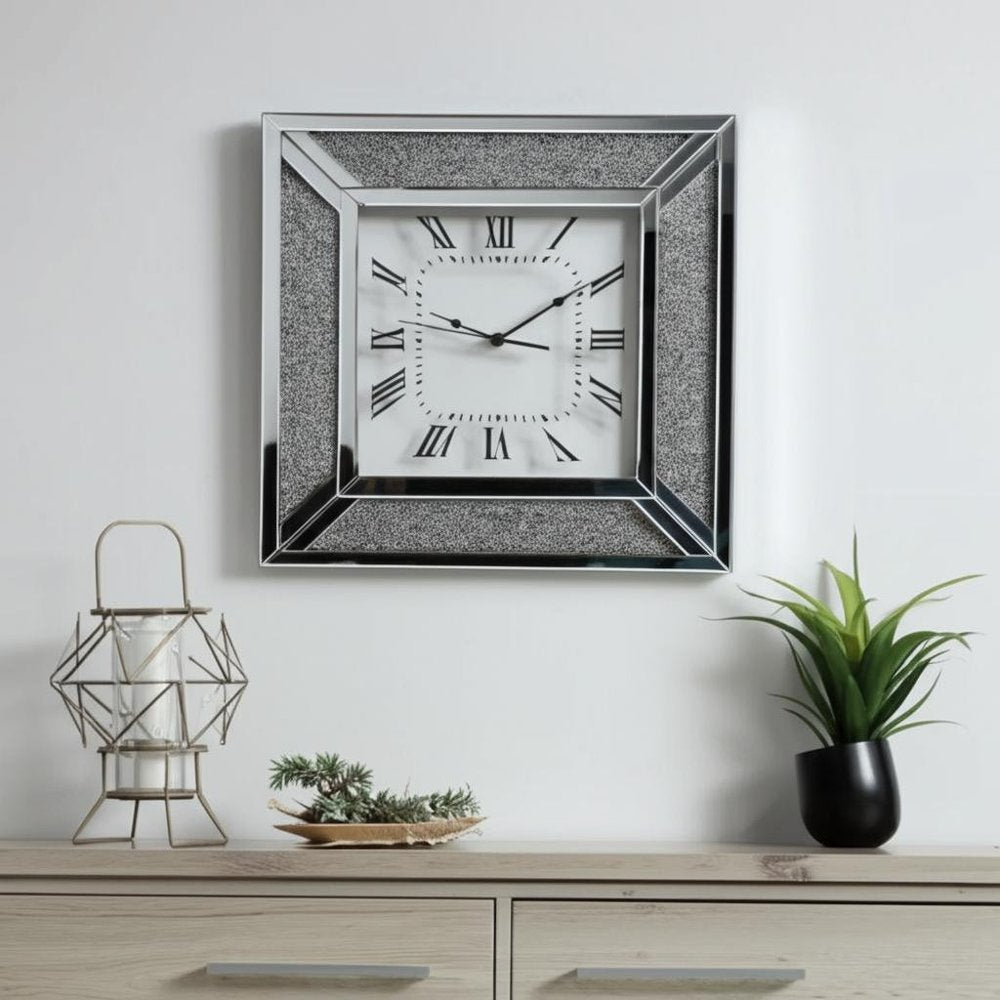 24" Silver Glass Silent Analog Square Wall Clock