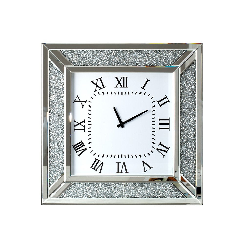 24" Silver Glass Silent Analog Square Wall Clock