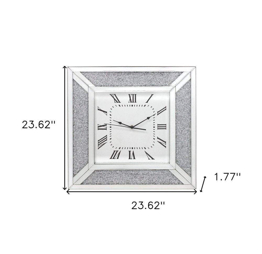 24" Silver Glass Silent Analog Square Wall Clock