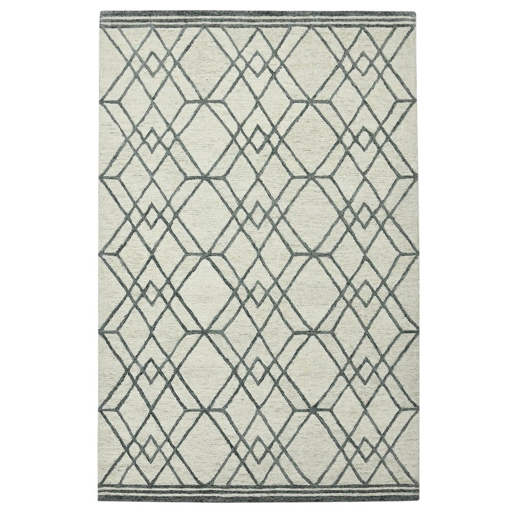 9' X 13' Ivory And Gray Wool Geometric Hand Hooked Area Rug