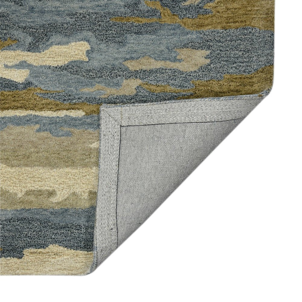 9' X 13' Light Blue Ivory And Brown Wool Abstract Hand Tufted Area Rug