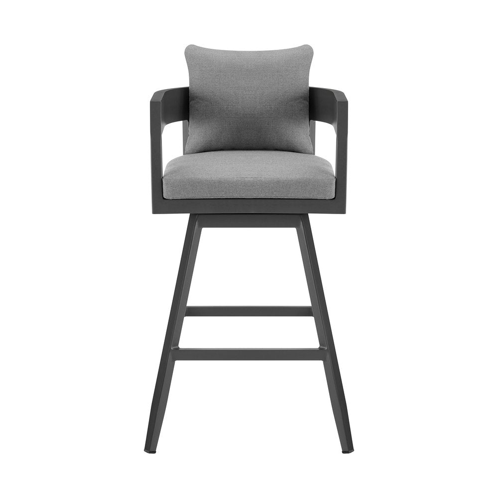 34" Dark Gray Metal Swivel Low back Outdoor Counter Height Bar chair with Footrest