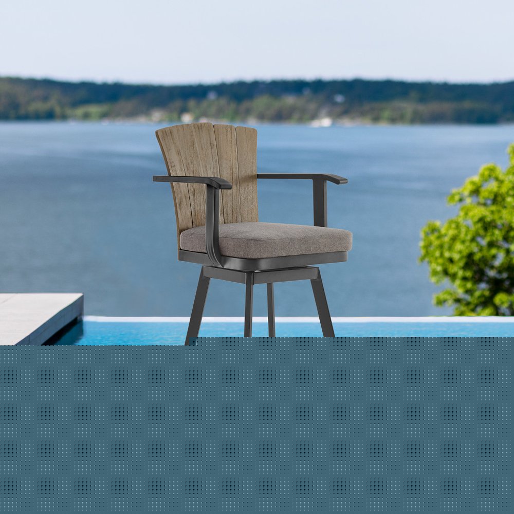 40" Charcoal Metal Swivel Outdoor Counter Height Bar chair with Footrest