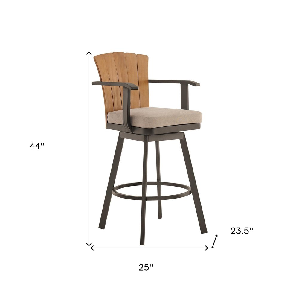 44" Brown Metal Swivel Outdoor Bar Height chair with Footrest