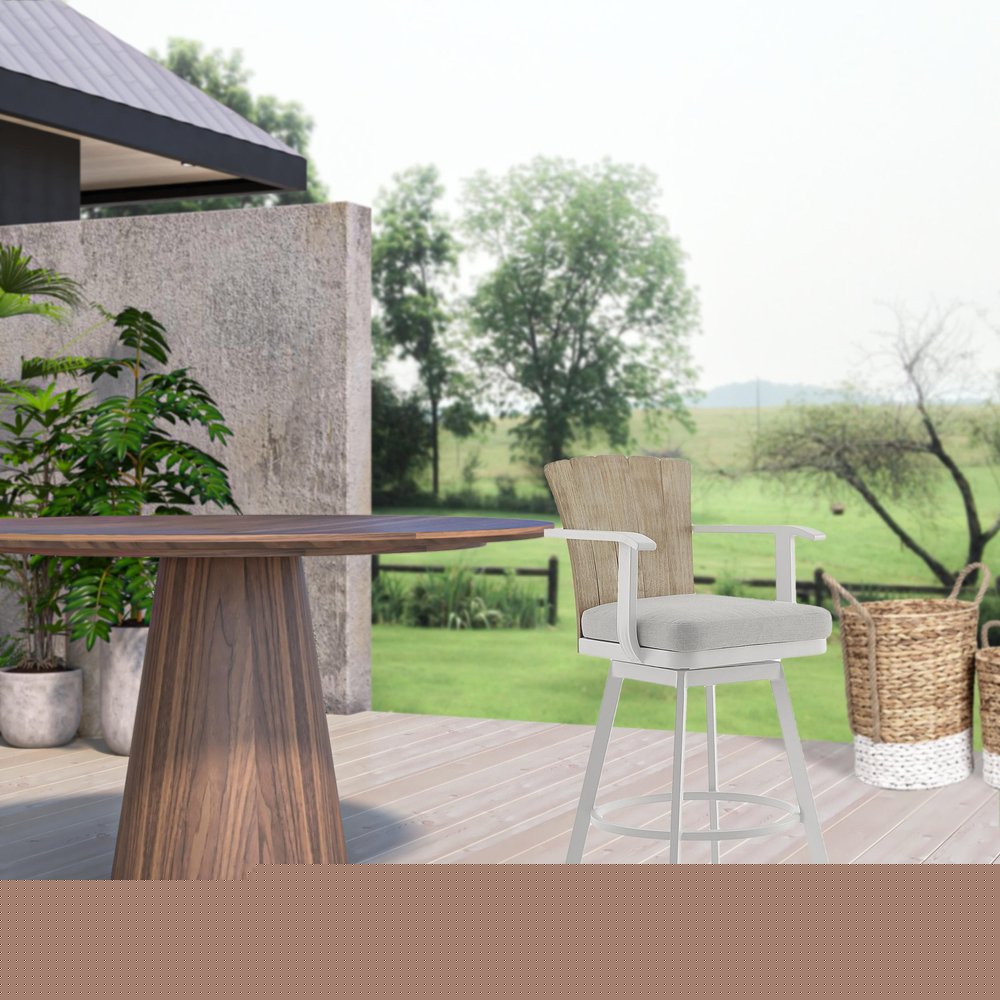 44" Gray Metal Swivel Outdoor Bar Height chair with Footrest
