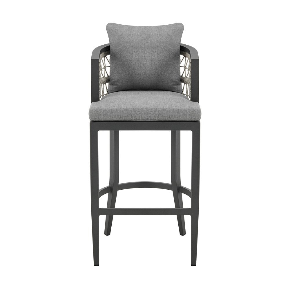 37" Gray Metal Outdoor Counter Height Bar chair with Footrest