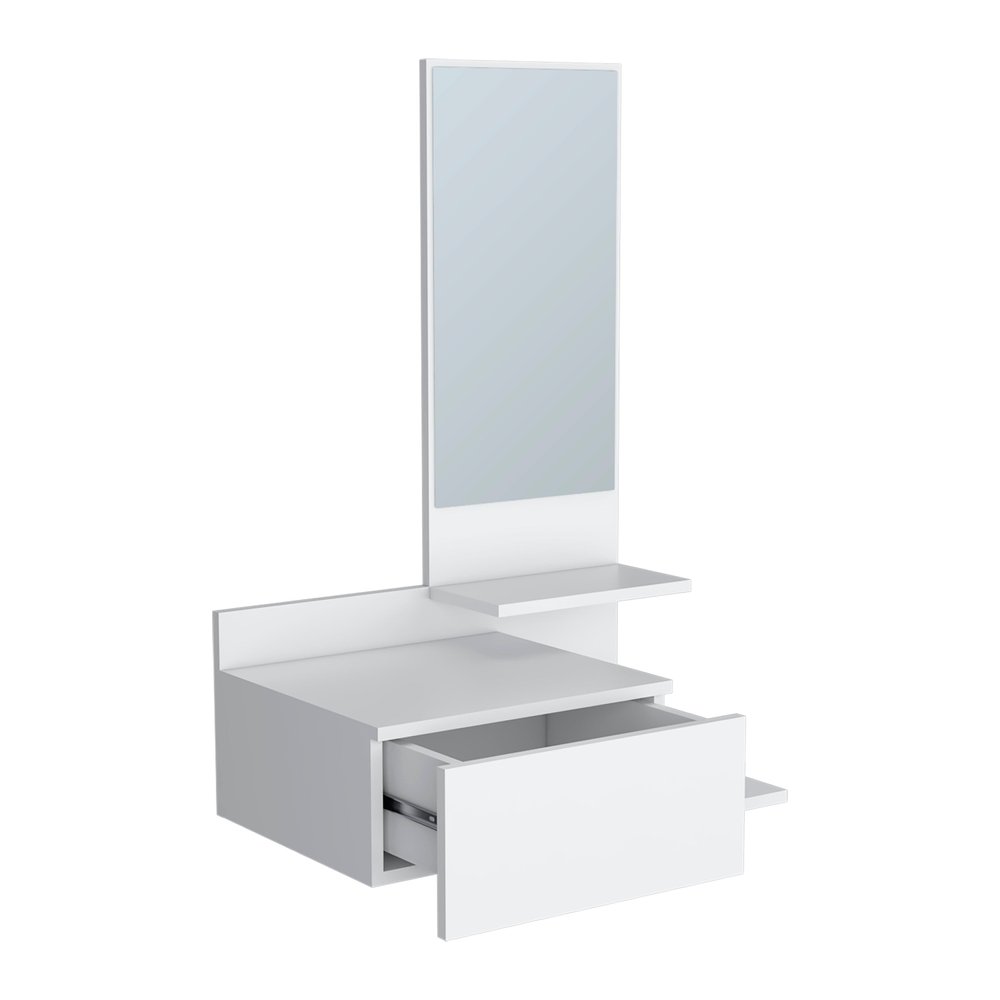 36" White Wood Wall Mounted Accent Cabinet With Drawer And Mirror