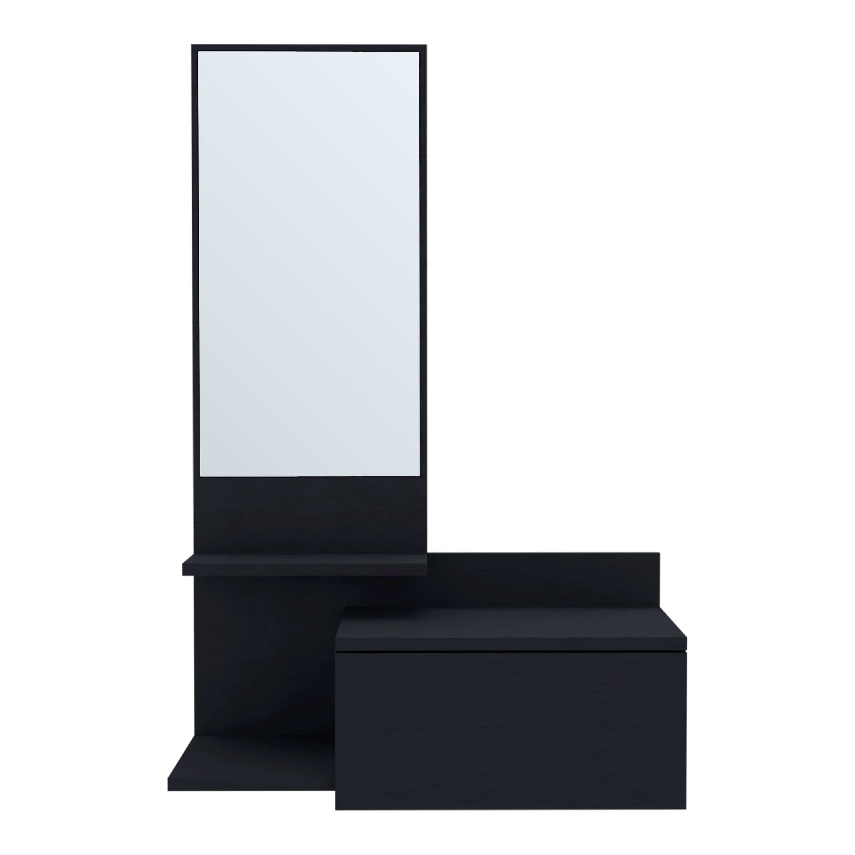 36" Black Wood Wall Mounted Accent Cabinet With Drawer And Mirror