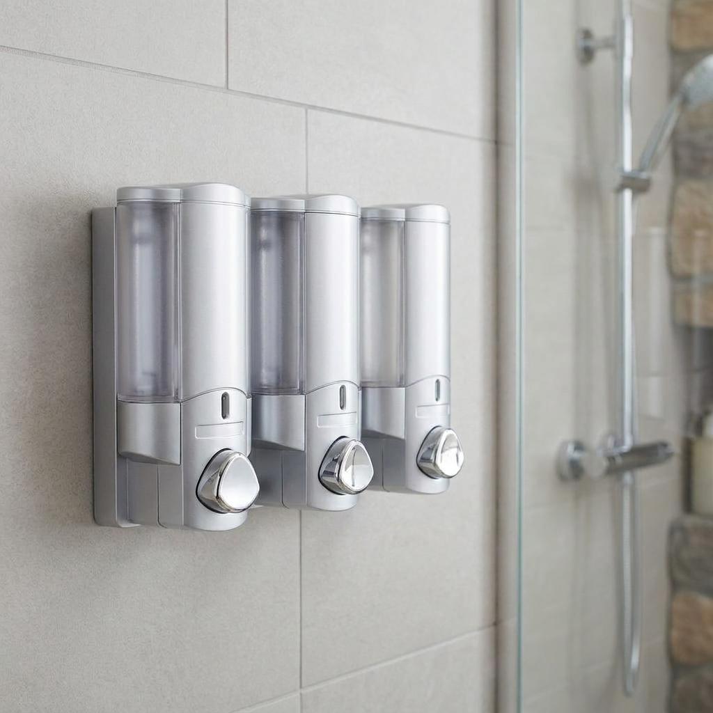 Gray Heavy Duty Plastic Three Chamber Wall Mount Soap Dispenser