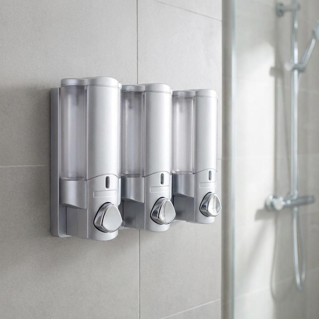 Gray Heavy Duty Plastic Three Chamber Wall Mount Soap Dispenser