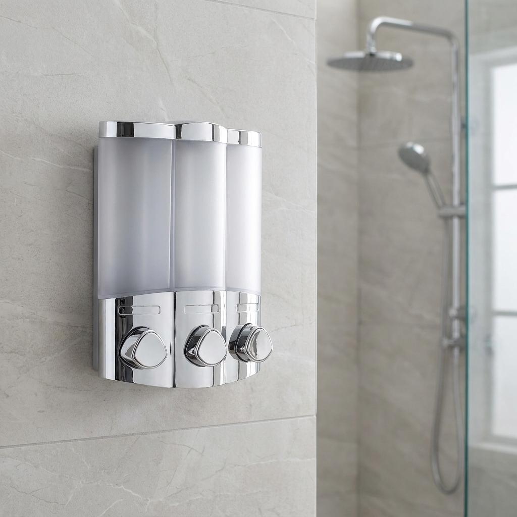 Gray Heavy Duty Plastic Three Chamber Wall Mount Soap Dispenser