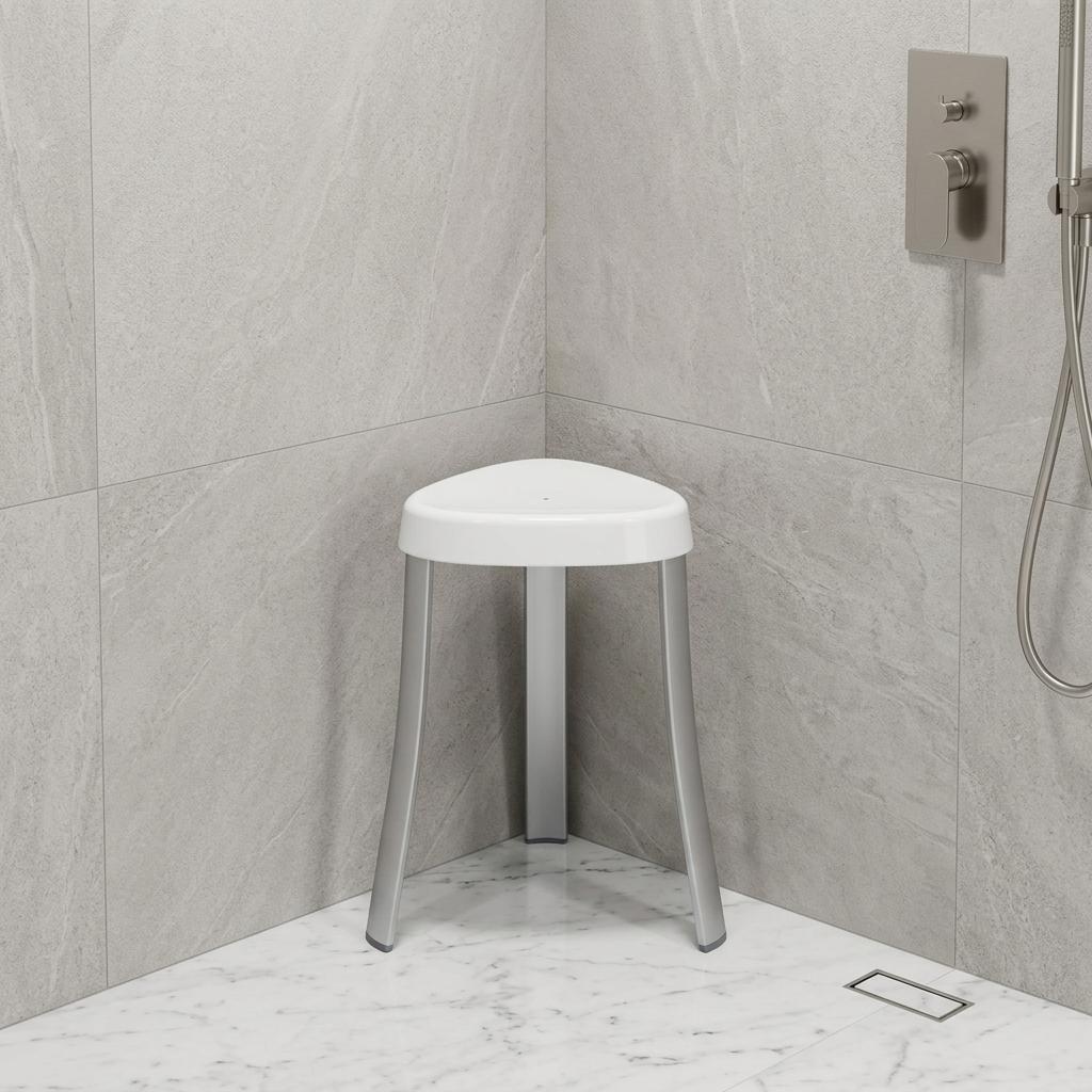 18" White Aluminum And Heavy Duty Plastic Corner Shower Bench