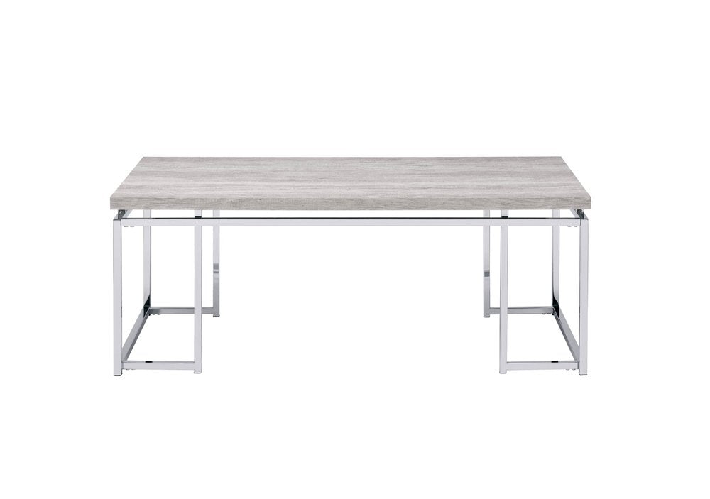 47" Oak and Silver Wood And Metal Frame Coffee Table