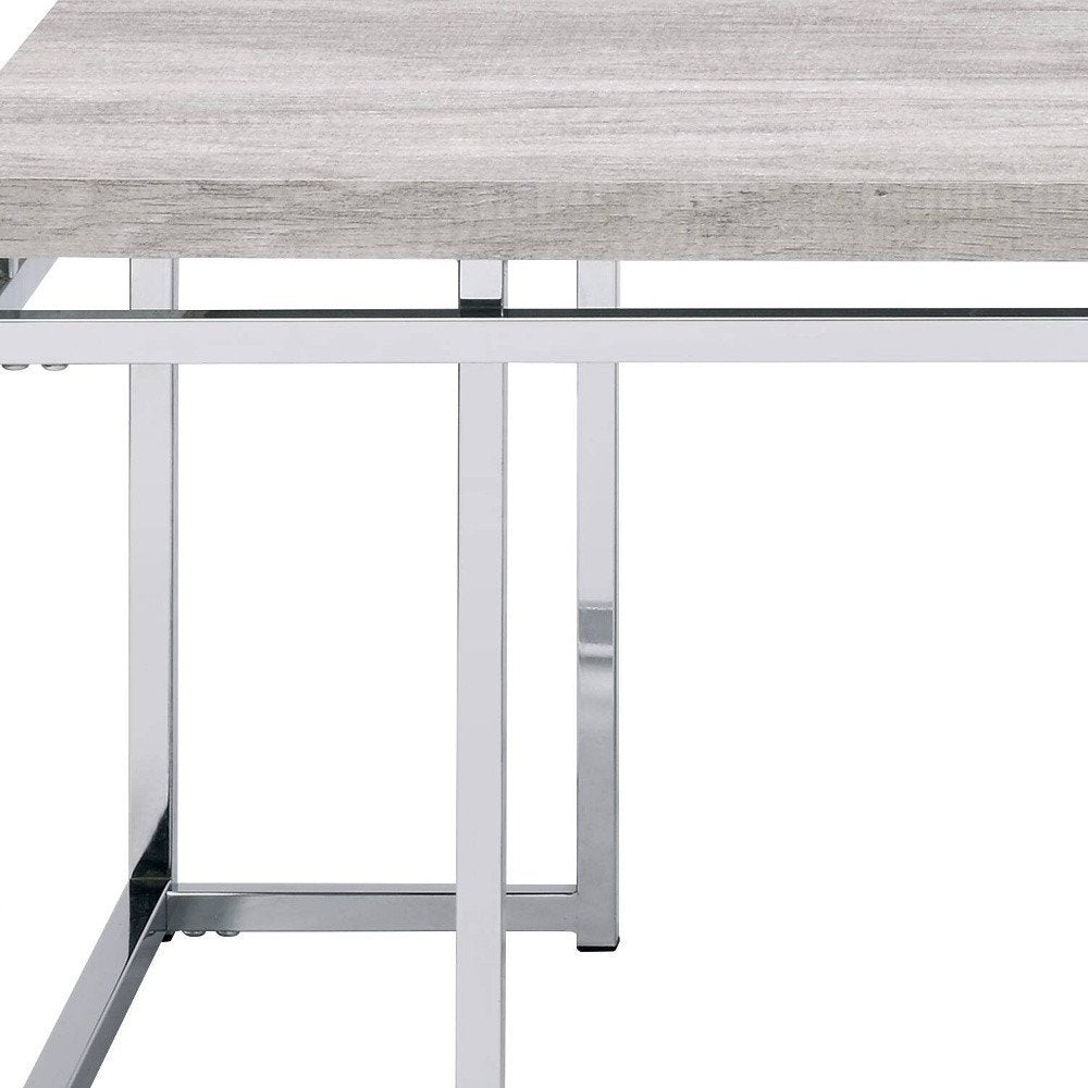 47" Oak and Silver Wood And Metal Frame Coffee Table
