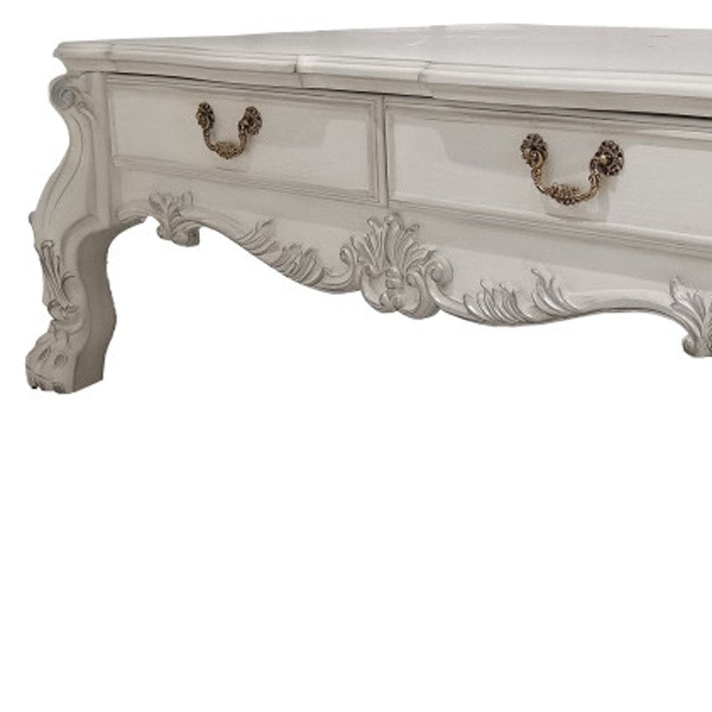 57" Bone Wood Coffee Table With Two Drawers