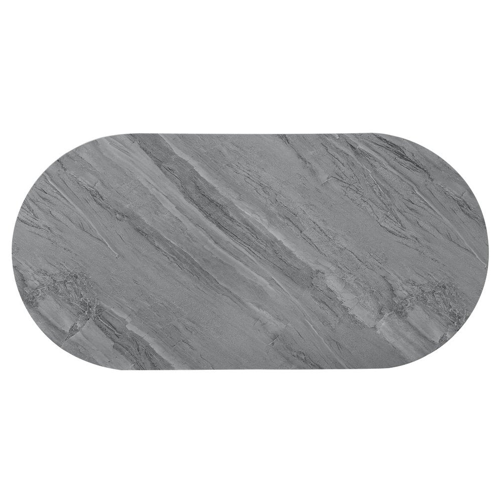47" Gray Wood and Steel Oval Coffee Table With Drawer