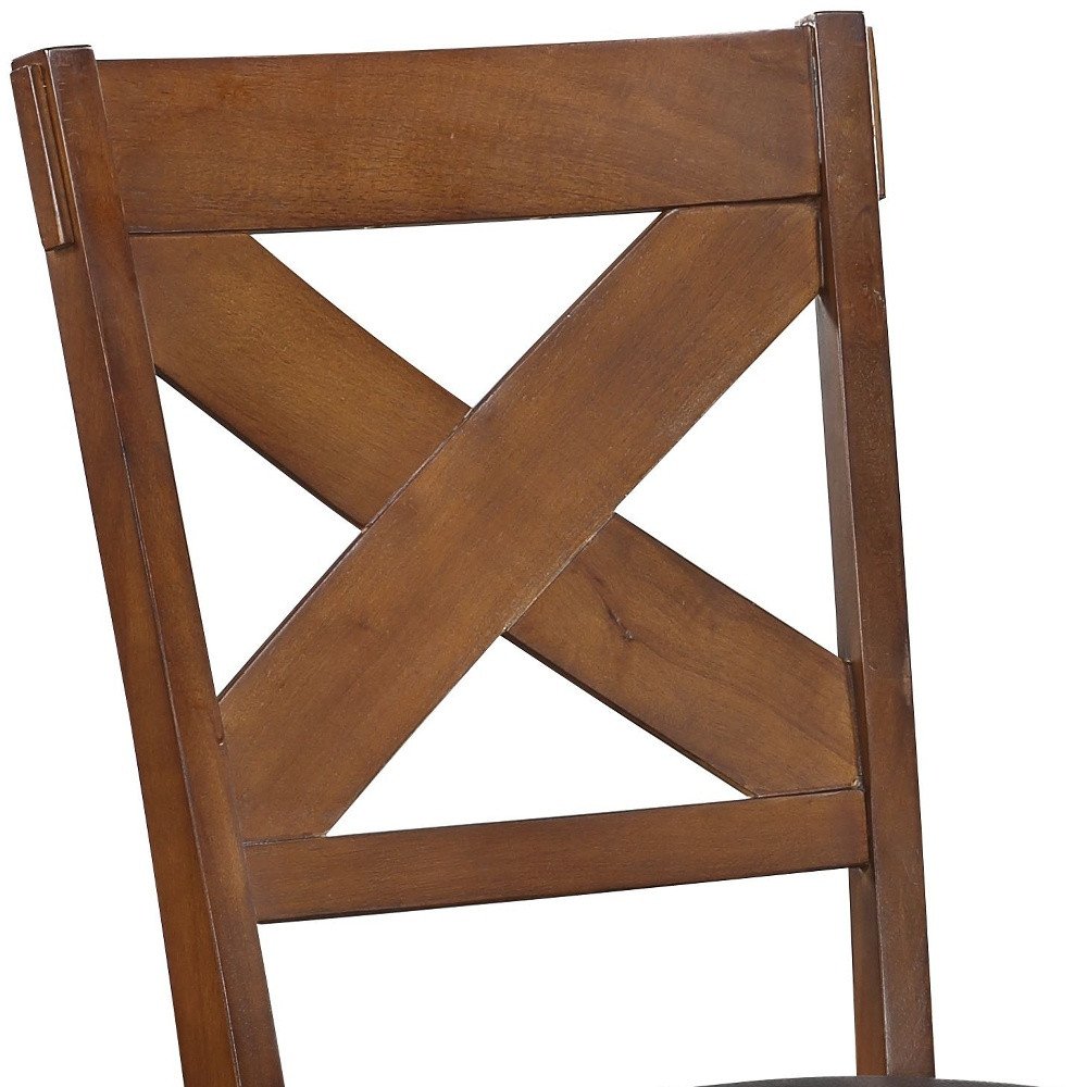 Set of Two Espresso and Brown Faux Leather Cross Back Dining Side Chairs