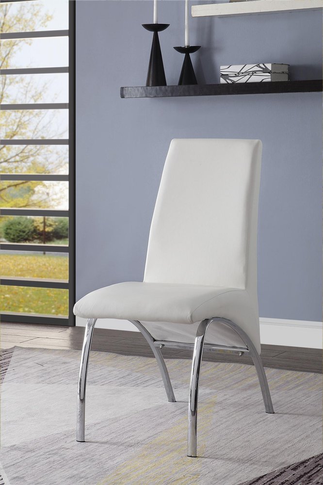 Set of Two White and Silver Faux Leather Dining Side Chairs