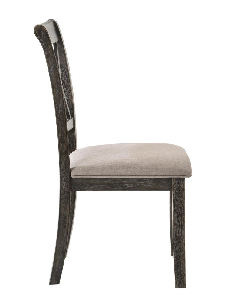 Set of Two Gray Fabric Cross Back Dining Side Chairs