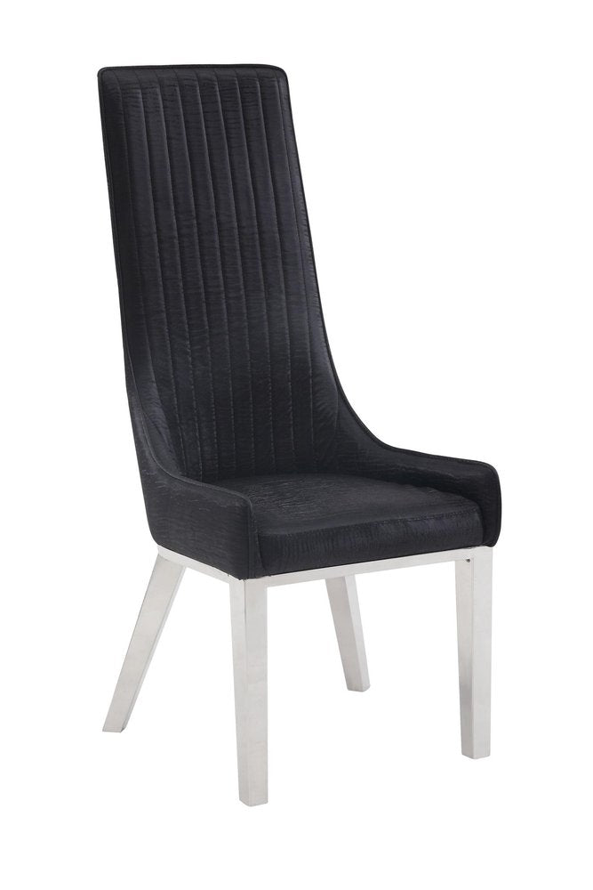 Set of Two Black and Silver Faux Leather Dining Side Chairs