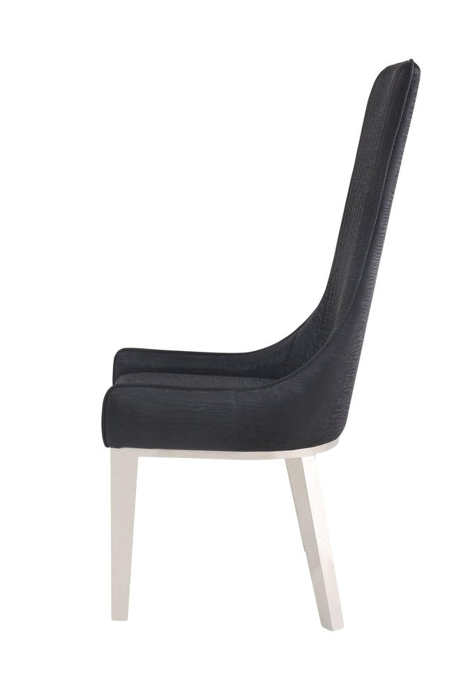 Set of Two Black and Silver Faux Leather Dining Side Chairs