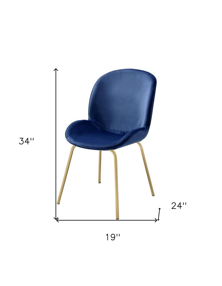 Set of Two Blue and Gold Velvet Wing Back Dining Side Chairs