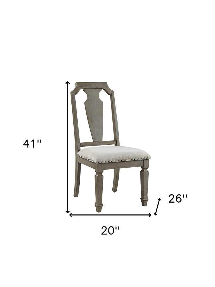 Set of Two Beige and Oak Linen Open Back Dining Side Chairs