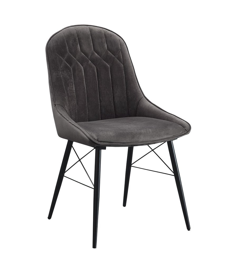 Set of Two Gray and Black Tufted Fabric Dining Side Chairs