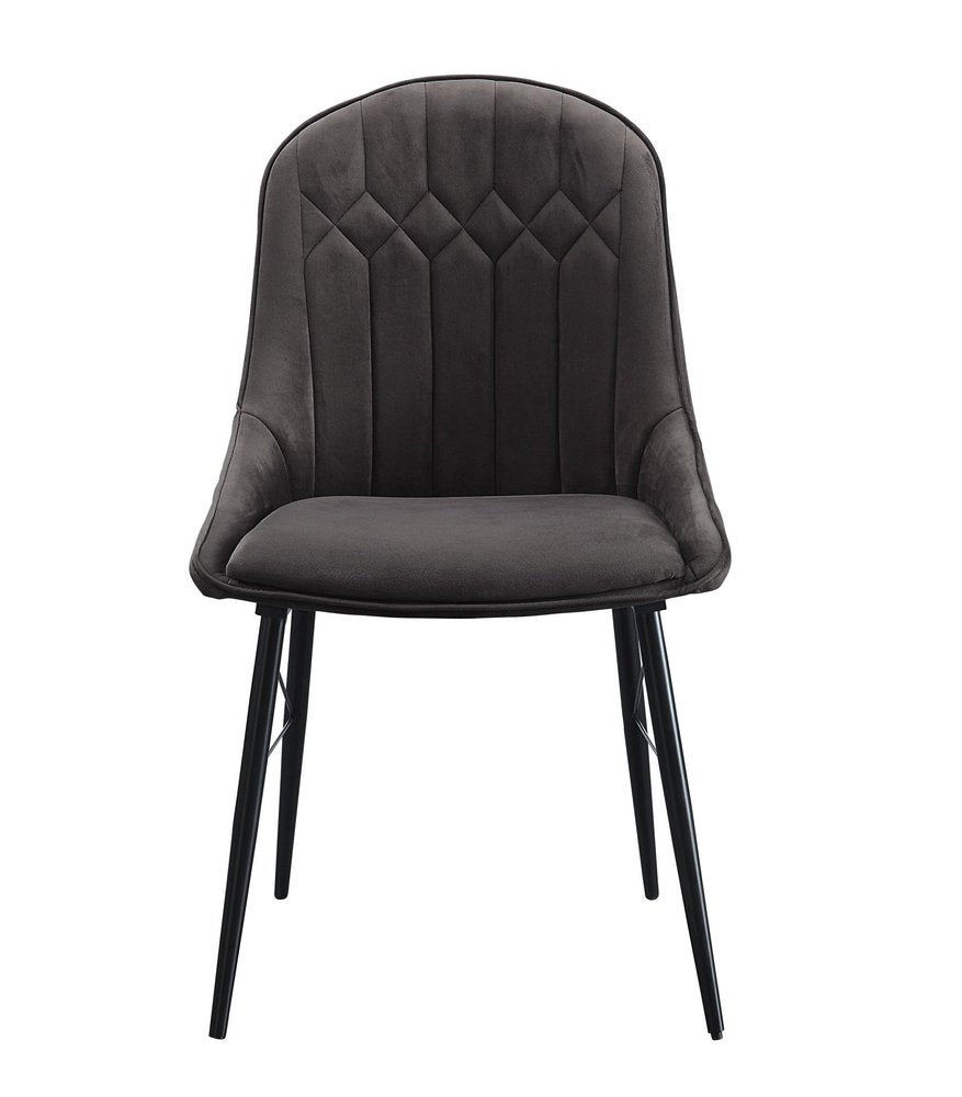 Set of Two Gray and Black Tufted Fabric Dining Side Chairs