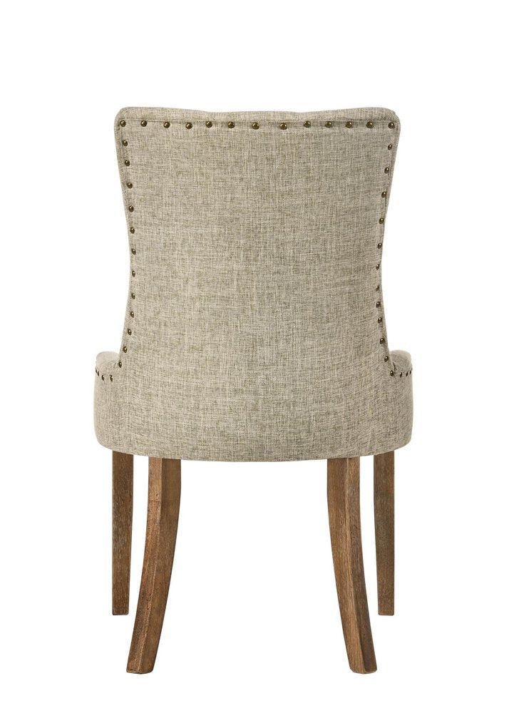 Set of Two Beige and Oak Tufted Fabric Dining Side Chairs