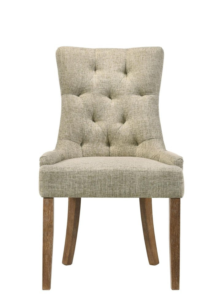 Set of Two Beige and Oak Tufted Fabric Dining Side Chairs