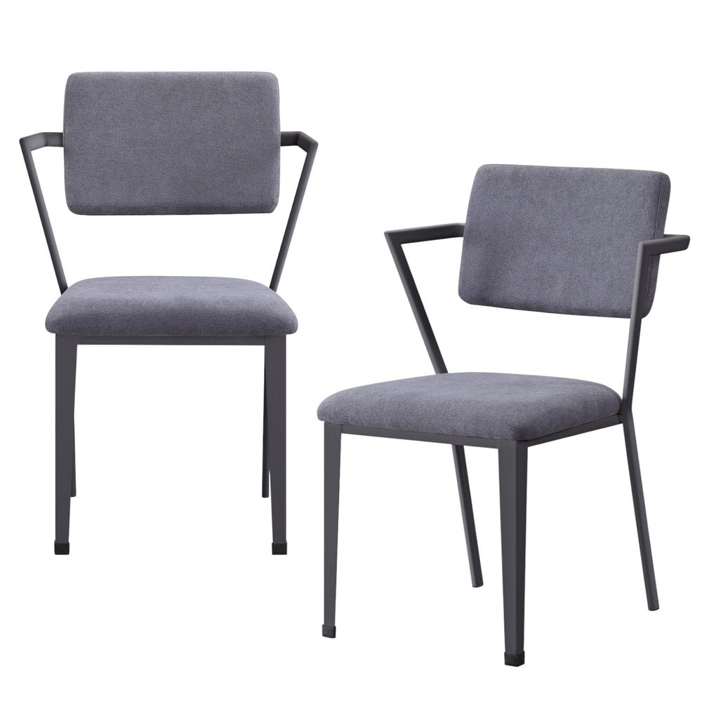 Set of Two Gray and Gunmetal Fabric Open Back Dining Side Chairs