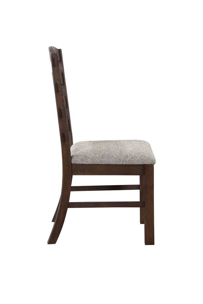 Set of Two Gray and Oak Fabric Ladder Back Dining Side Chairs