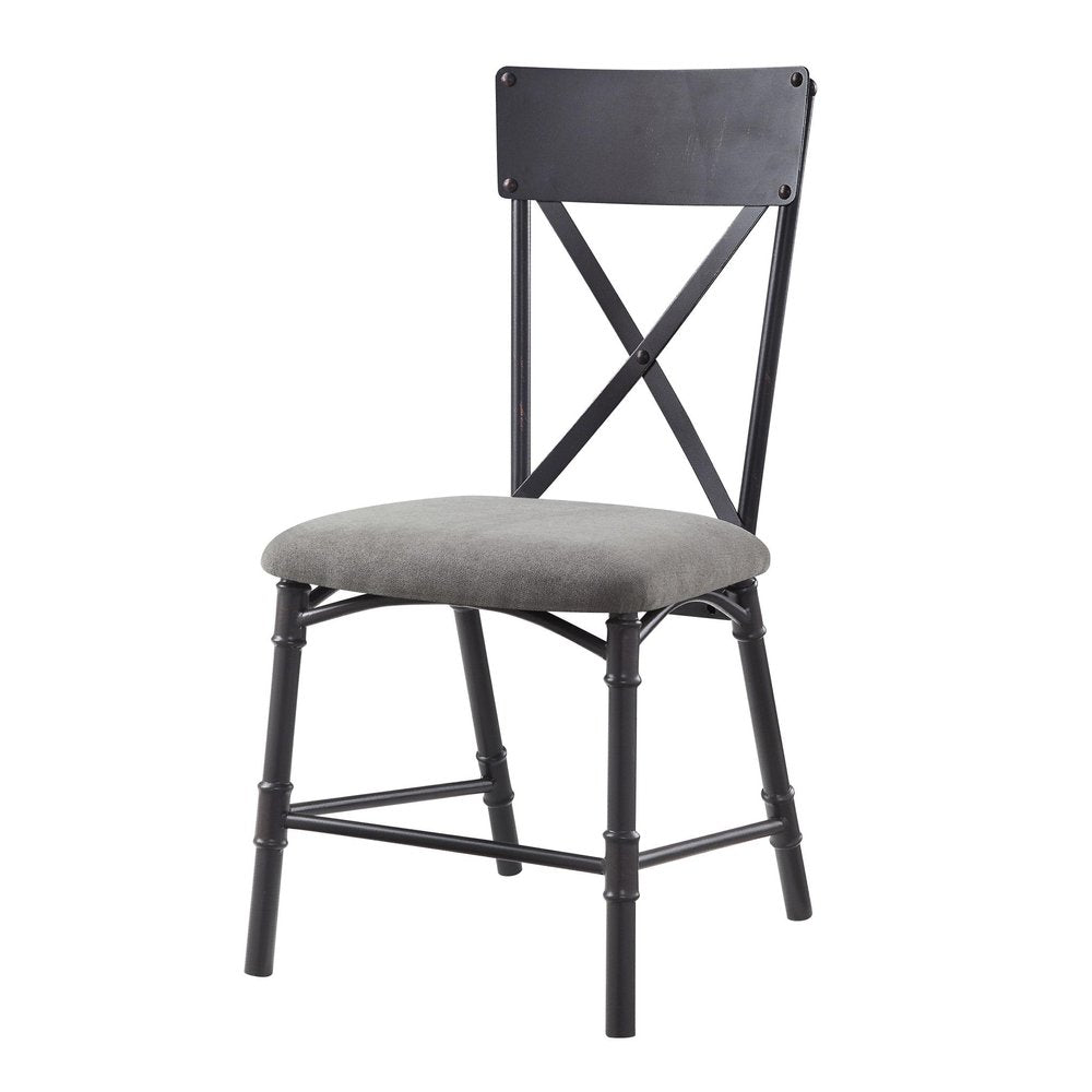 Set of Two Gray and Black Fabric Cross Back Dining Side Chairs