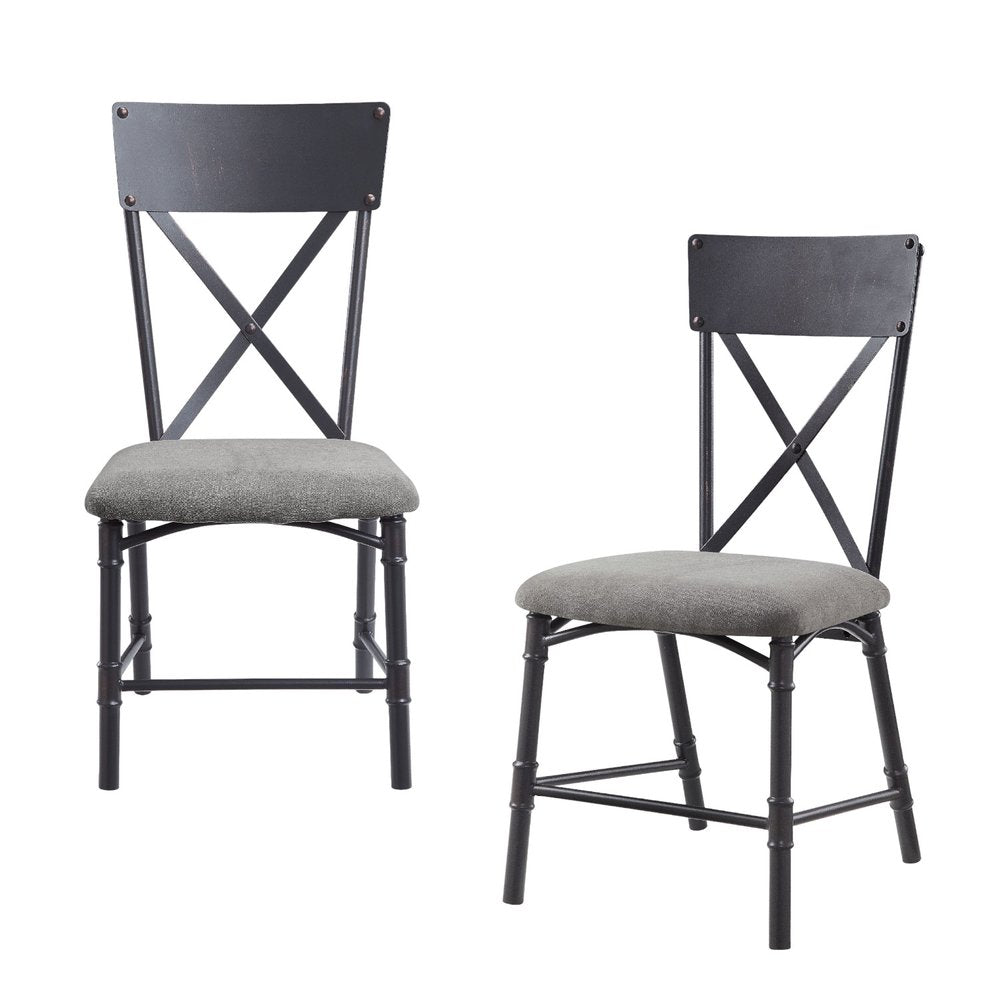 Set of Two Gray and Black Fabric Cross Back Dining Side Chairs