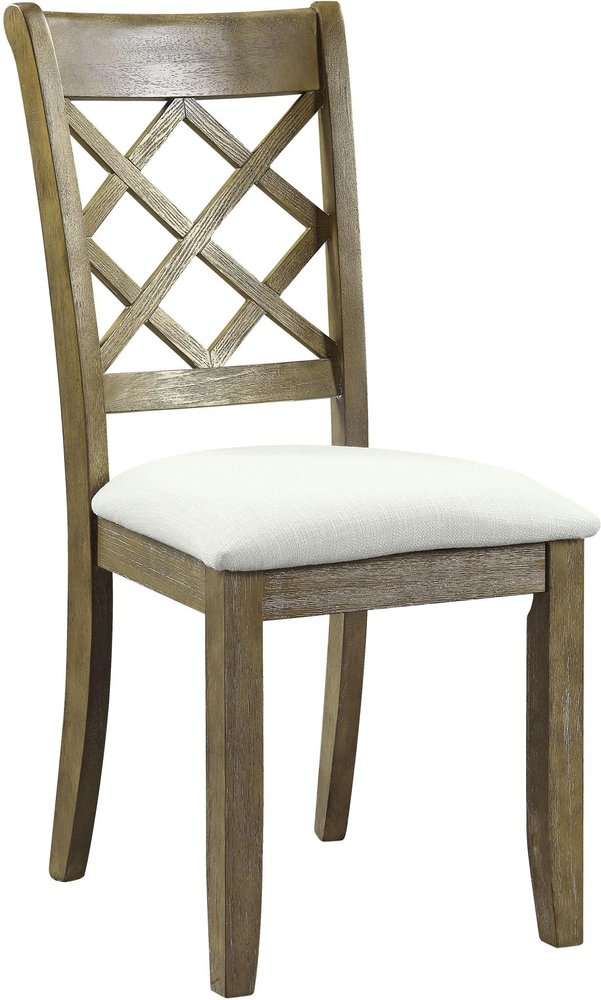Set of Two Beige and Oak Linen Cross Back Dining Side Chairs