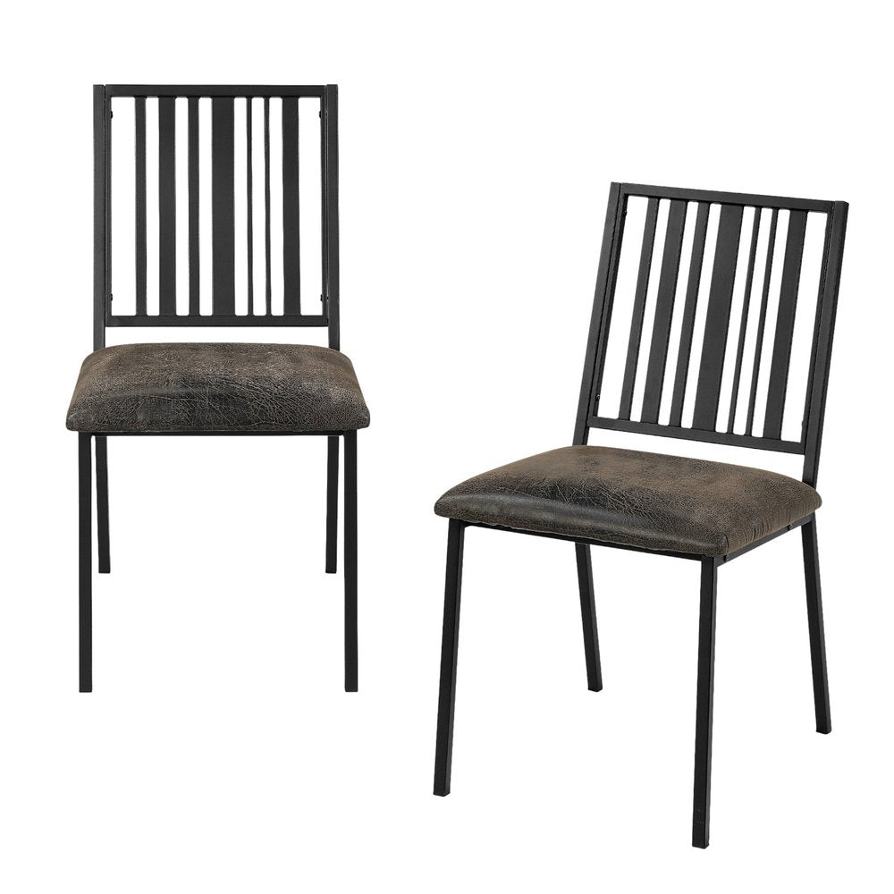 Set of Two Black Faux Leather Slat Back Dining Side Chairs